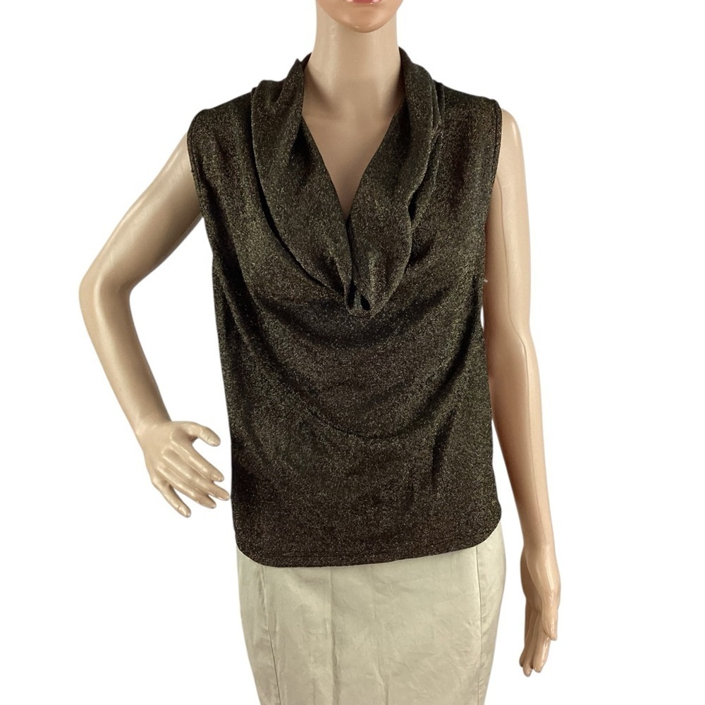 Bishop + Young Olivia Metallic Cowl Neck Top Black Gold XS